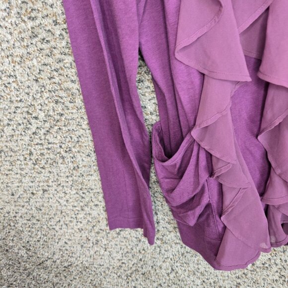 LOGO Lori Goldstein Cardigan Womens Medium Purple Button Up Ruffle Casual Ladies - Picture 3 of 7